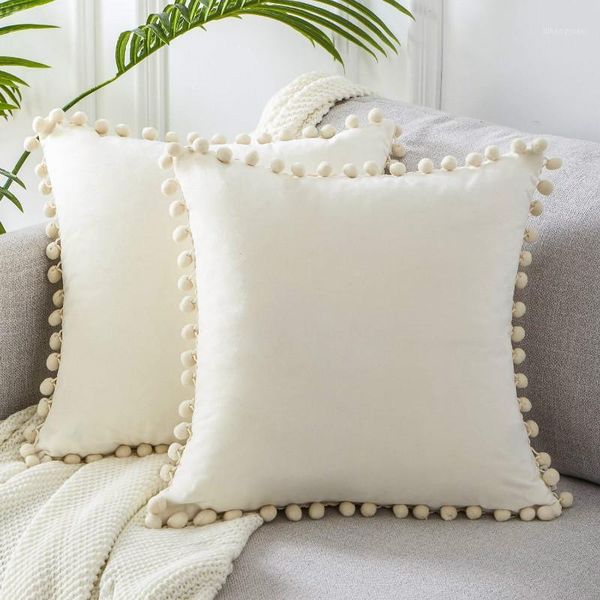 

cushion/decorative pillow cilected solid color plush pillowcase ins wind ball lace sofa cushion cover car waist protective home decor1