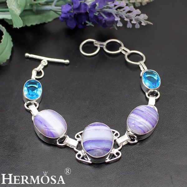 

hermosa hermosa natural london bluez botswanaagate chain links bracelet 7.75 inch ny1050 ing, Black