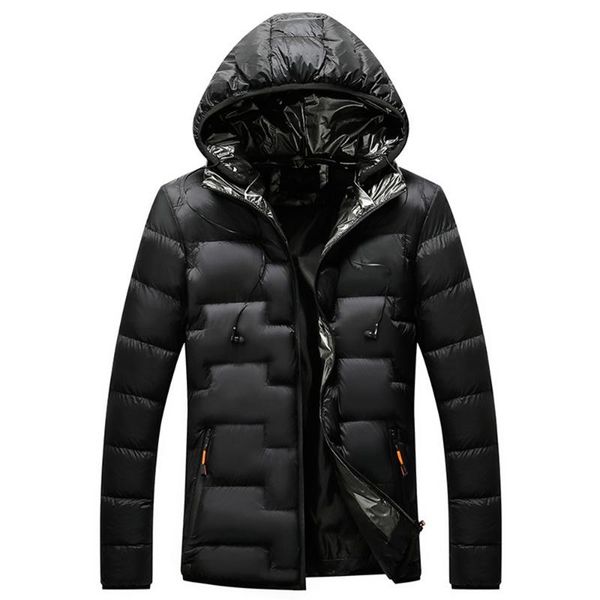 

men's down & parkas man parka coat high-quality winter men jacket hooded black casual cotton clothes warm jackets zipper basic overcoat