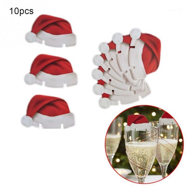 

christmas decorations wholesale- 10pcs/lot red card hat accessories fun glass paperboard stand santa hats holder dinner table party decor1