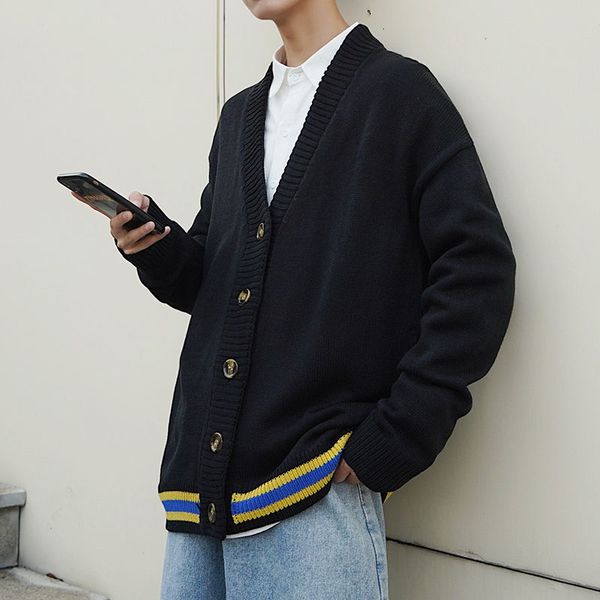 

2021 new autumn men knitted sweaters cardigan solid color korean men's casual women outwear sweater harajuku man khhz, White;black