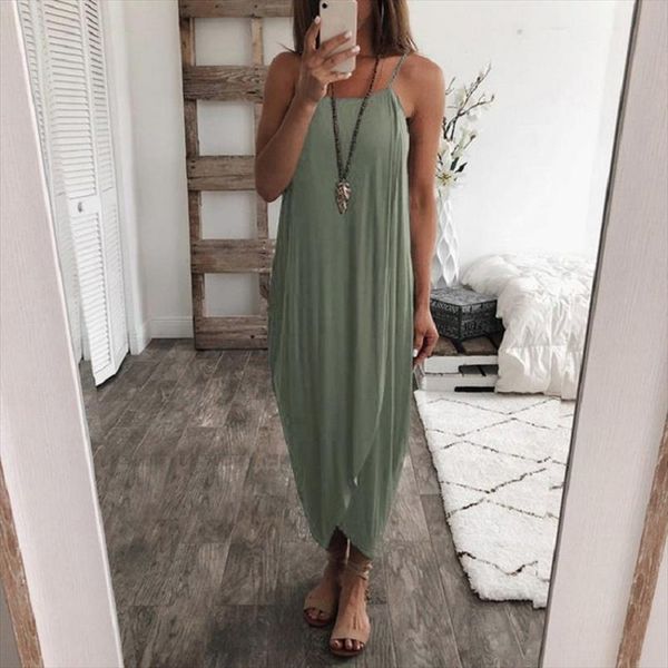 

2020 summer new slip cotton dress women irregular long loose dress solid color plus size s 3xl boho maxi dresses female vestidos, Black;gray