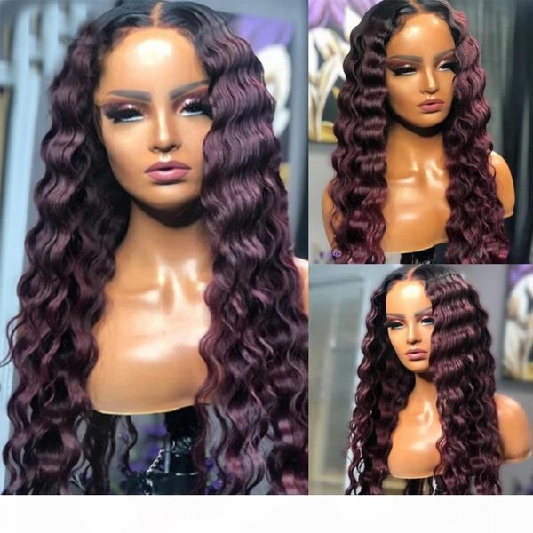

long dark purple 13x4 lace front human hair wigs with baby hair deep wave headband silk 360 brazilian full lace for women, Black;brown