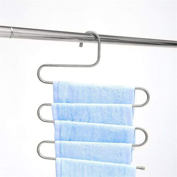 

2020 5 layers stainless steel clothes hangers s shape pants storage hangers clothes storage rack multilayer storage cloth hanger