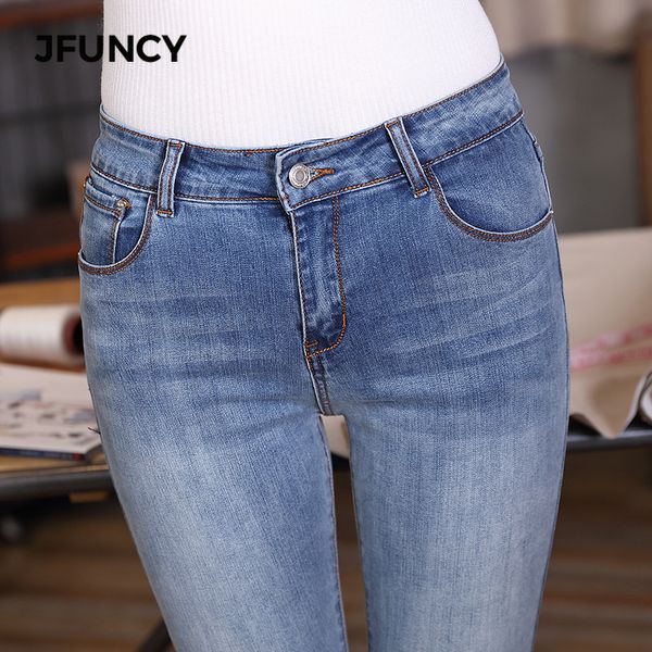 

jfuncy plus size slim jeans high waist women skinny denim pencil pants new stretch oversize bodycon female trousers 201105, Blue