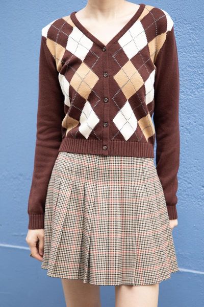 

women's sweaters cinessd 2021 autumn tartan brown pull femme vintage front buttons fashion v neck women sweater casual knitted outwear, White;black