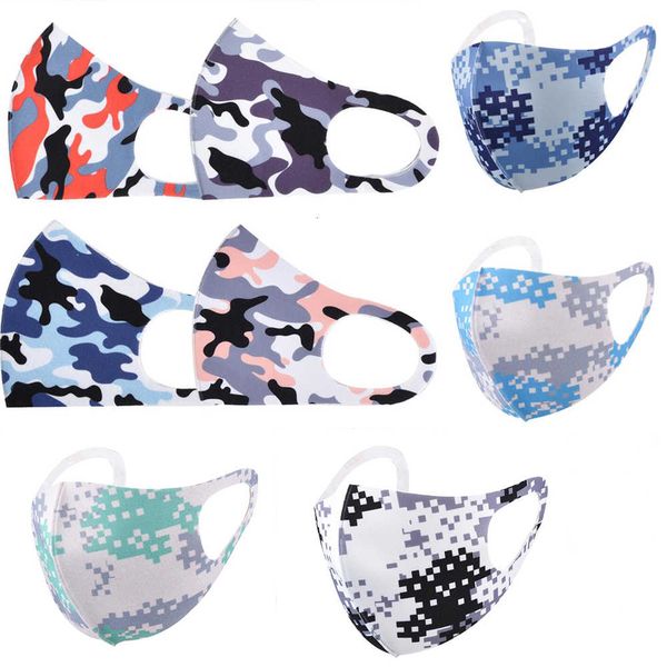 

camouflage face mask camo fashion red cover anti-bacterial pm2.5 respirator dustproof washable reusable silk cotton masks packaging adult, Silver