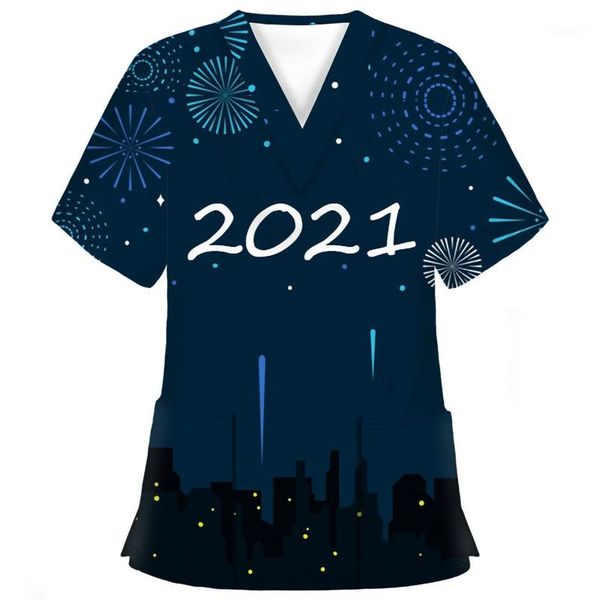 

womens designer tshirts fashion happy new year print short sleeve womens tees casual female nurse clothing 2021 new arrival, White