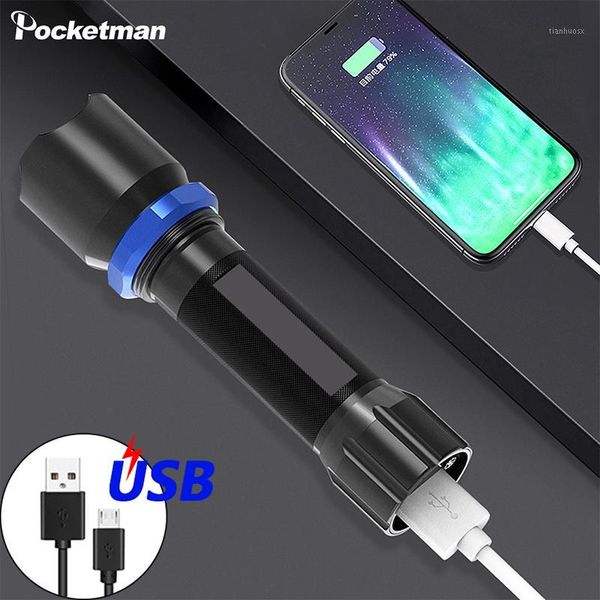 

flashlights torches super bright 2 in1 usb led built-in 18650 rechargeable battery zoomable hand lamp torch use for camping emergency1