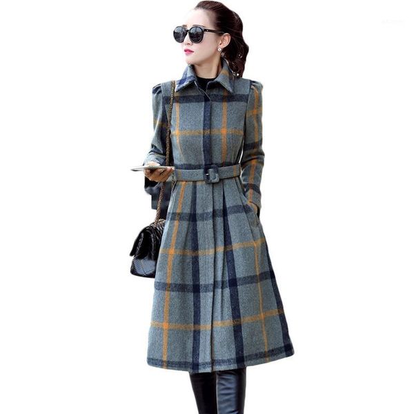 

fashion classic ol style fall winter plaid belted trench coat single-breasted long sleeve overcoat for women 3xl plus size xh9421, Black