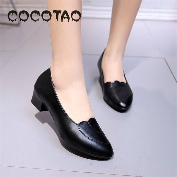 

high-heeled women's low-heeled 3cm middle-aged mother's single shoes leather new spring and autumn shallow round head comforta y20, Black