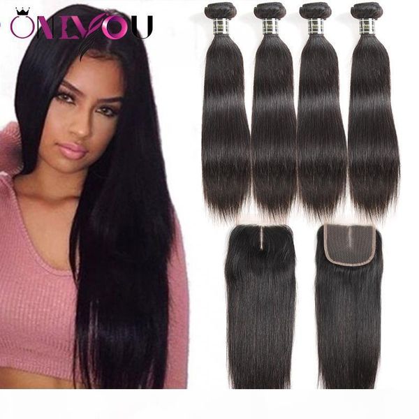 

brazilian peruvian malaysian indian straight virgin human hair weaves with closure unprocessed brazilian remy hair bundles and lace closures, Black;brown