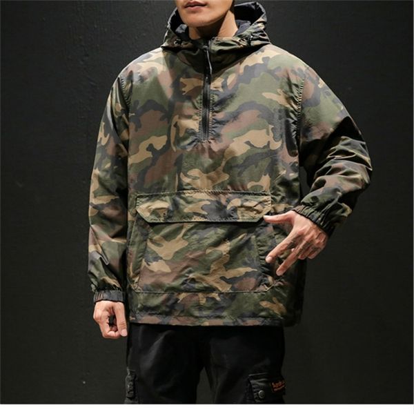

men jackets camouflage camo windbreakers streetwear hip hop jacket mens spring tactical military casual double sided jacket 201218, Black;brown