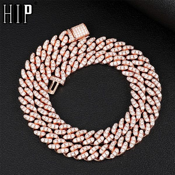 

hip hop 8mm bling rose iced out box buckle cuban chain copper setting + cubic zirconia stones necklace for men women jewelry, Silver