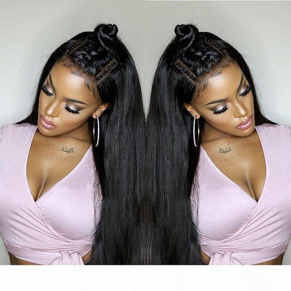 

full lace human hair wigs straight pre plucked hairline baby hair 150% brazilian remy human hair lace front wigs, Black;brown