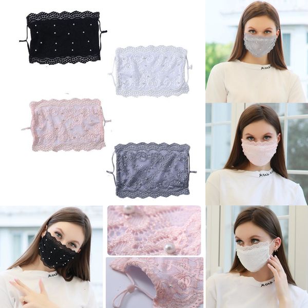 

pearl adjustable factory lace designer loop masks anti-dust dust-proof washable face mask reusable ice silk for adults e pb9em
