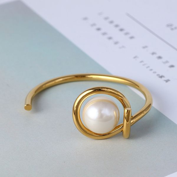 

european and american fashion jewelry wholesale fashion line knot mosaic pearl open bangle woman, Black