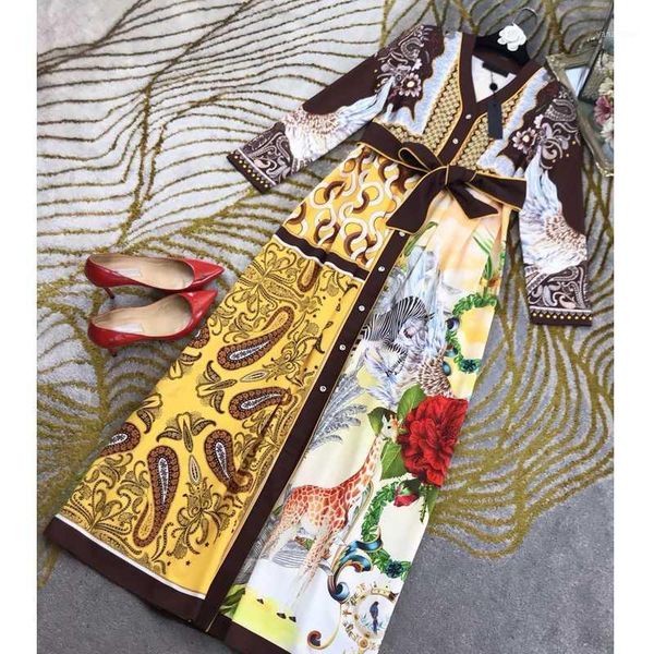 

1.11 2020 early spring new fashion women high end vintage animal print with belt collect waist long sleeve single breasted dress1, Black;gray