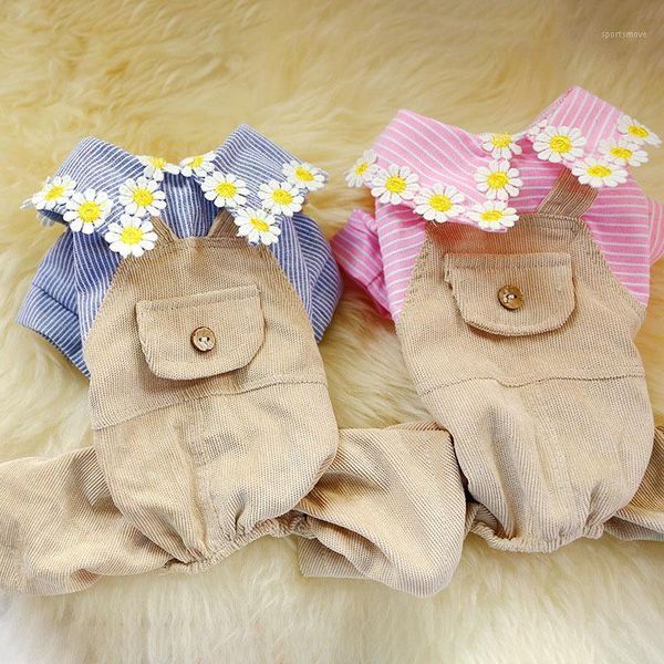 

dog apparel pink blue lapel clothes daisy pattern jackets coats pet short sleeve shirt corduroy pants with pocket jumpsuit coat for dogs1
