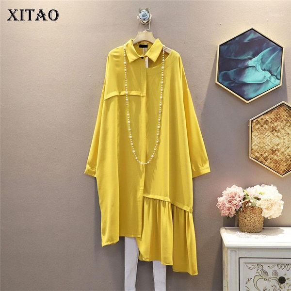 

xitao irregular pleated dress fashion new women hollow out solid color full sleeve casual style loose minority dress zp33931, Black;gray