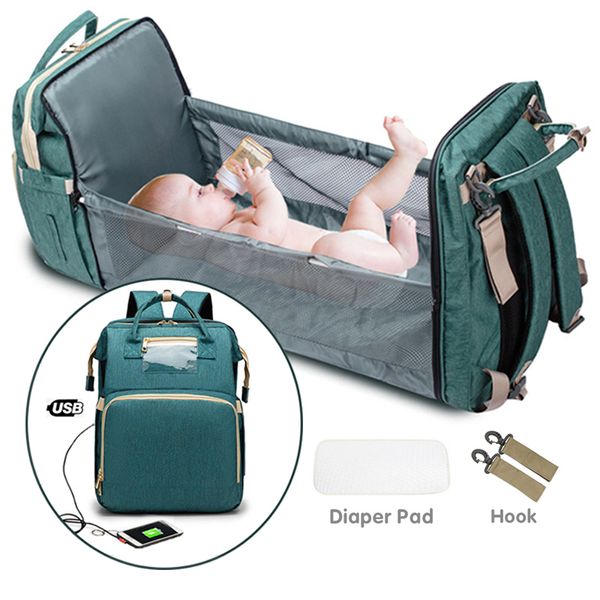 USB складная портативная детская кроватка мамочка сумка 2-в-1 многофункциональный рюкзак мешок для подгузников кроватки мама рюкзак водонепроницаемый lj201013