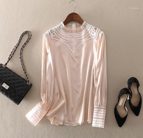 

autumn 2020 elegant women's long sleeves hollow out lace shirts female shirt blouse a35741, White