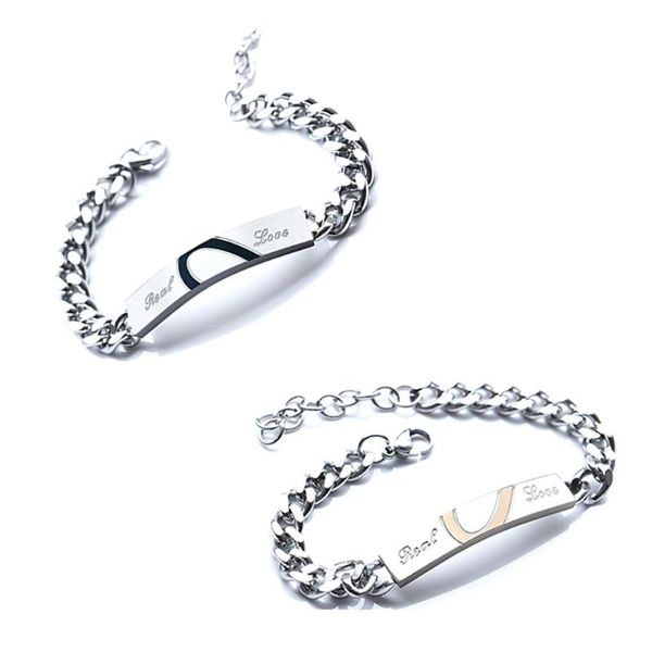 

link, chain 1pcs love sweet gift ti stainless steel couple lovers bracelet bangles for man woman can dropshiping, Black
