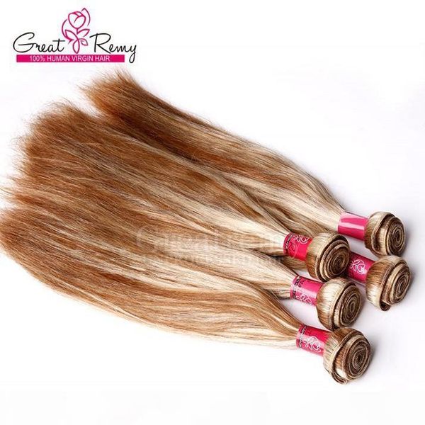 

greatremy #613-8 two tone blonde hair straight brazilian weft hair 100% unprocessed 3pcs piano color human hair extensions, Black