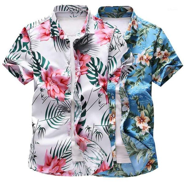 

11-color men's hawaiian shirt 2020 summer new style fashion casual large size short sleeve beach flower shirt male brand clothes1, White;black
