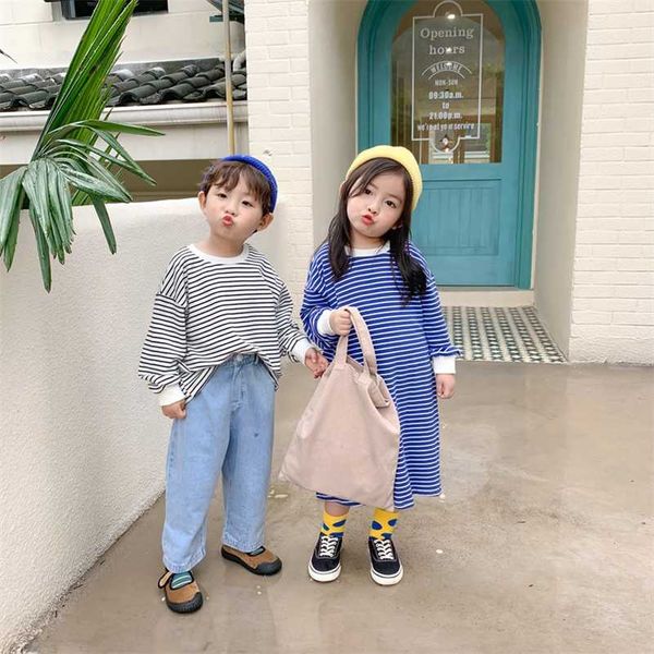 

milancel kids clothes brother and sister hoodies striped girls sweatshirts 220115, Black