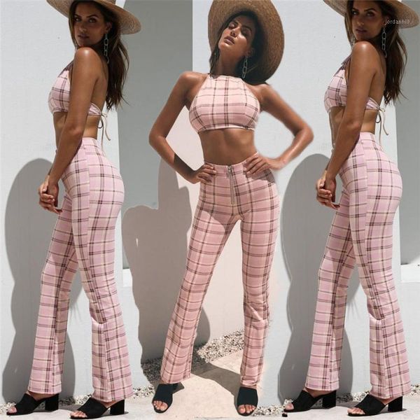 

women sets orange pink 2 piece plaid tracksuit casual summer crop pants women suits high street wear tracksuits1, White