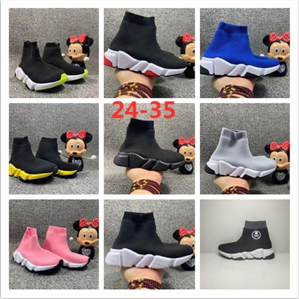 

kids speed trainer runner sneakers black red triple black oreo fashion flat socks boots boy women casual shoes size 24-35