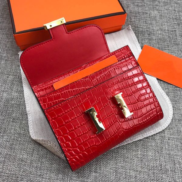 

2020 designers constance wallets bearn mini handbags purse cards bag real leather alligator black pink short wallets with box, Red;black