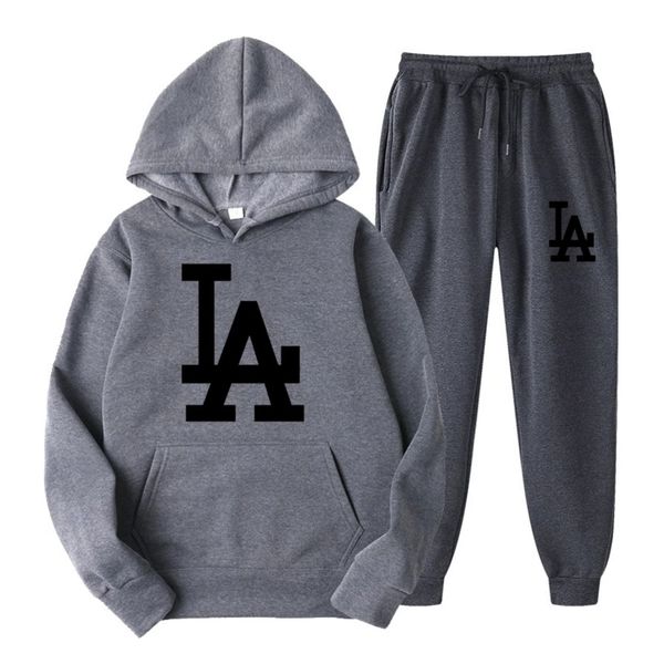 

men's and women's hooded sweatshirt set, red polar lined casual sportswear, black brand trousers, winter fashion, Gray