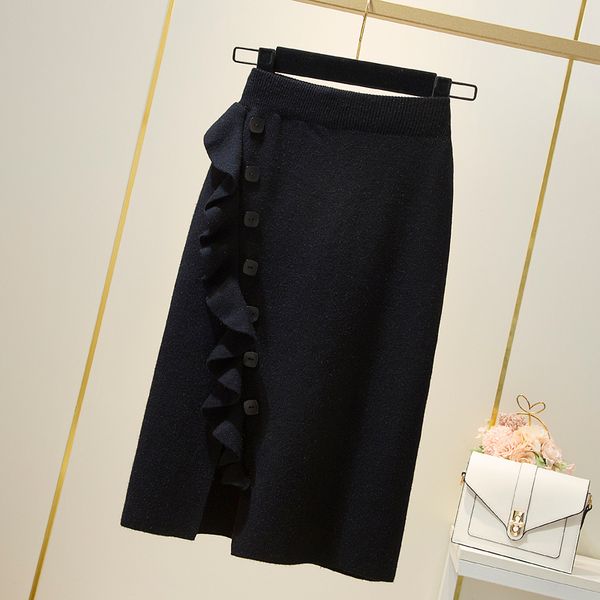 

2021 new elastic waistband female knitted new autumn and winter skirt designer woman clothes kpop style ld2h, Black