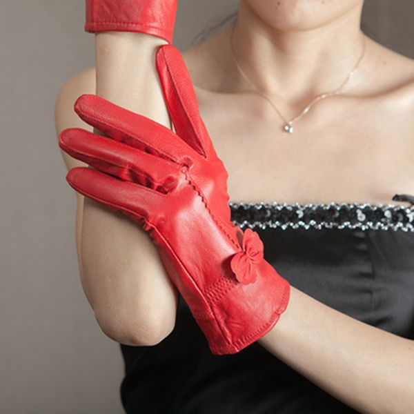 

wholesale-genuine sheepskin leather glove women' winter gloves fashion real leather thick warm mittens, Blue;gray