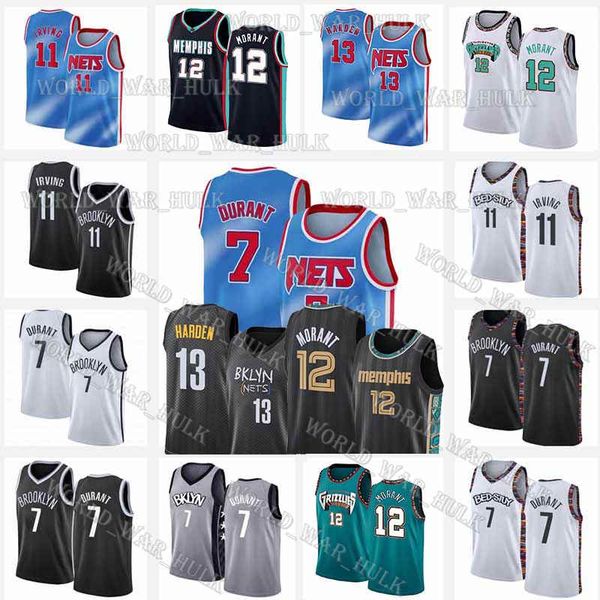 

memphis grizzlies brooklyn nets ja 12 morant kevin 7 durant jersey james black harden kyrie biggie irving men city, Black;red