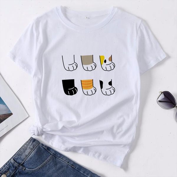 

summer ladies t shirt cute cat print short sleeve ladies t shirt harajuku graphic tshirt casual women, White