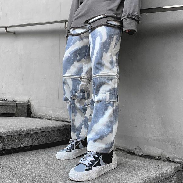 

men's jeans mens high street casual pants loose fashion streetwear classic zipper blue color biker denim trousers size -2xl