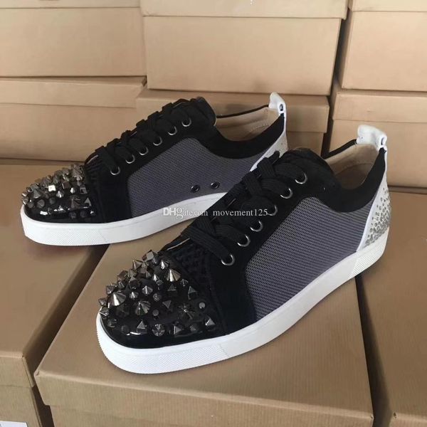 

with box red sole design men sneakers red bottom low-junior spikes flats shoes men and women leather sneakers casual shoes graffiti, Black