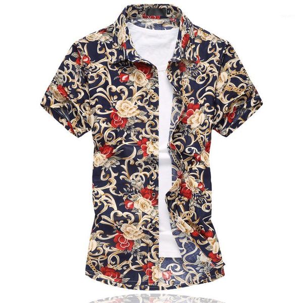 

wholesale- -6xl mens flower shirt 2016 summer short sleeve shirt mercerized cotton shirts plus size casual slim fit shirt men1, White;black
