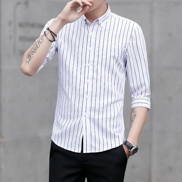 

men's casual shirts mrmt 2021 brand spring and summer shirt stripe seven-minute sleeve for male trim, White;black
