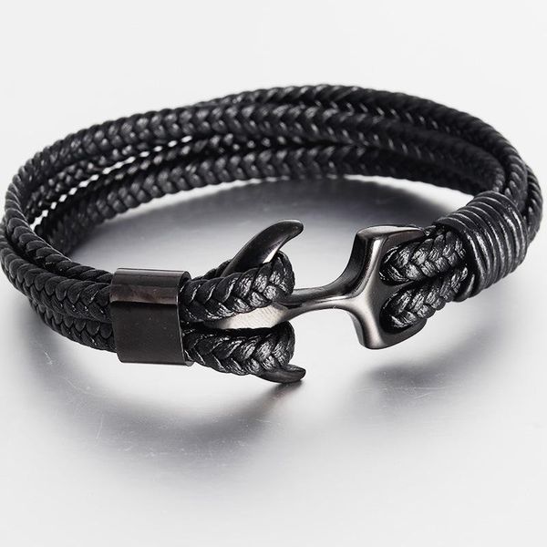 

men's titanium steel bracelet black personality leather woven anchor leather bracelet rope bracelet for men gift wmtdui