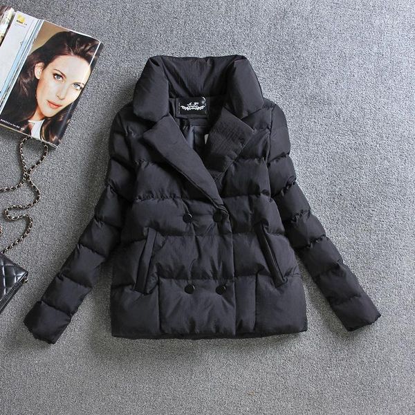 

2020 new winter women thicken cotton padded jacket outerwear solid oversized coats long sleeve ladies double breasted parkas a791, Black