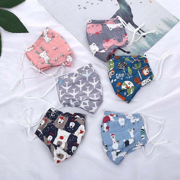 

dhl shipping children cartoon animals reusable face bandanas breathable anti-dust mouth cover cute print cotton mask kimter-l874fa, Black