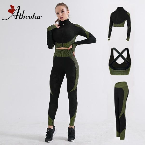

athvotar 3pcs seamless fitness set women gym leggings+sport bras+long sleeve crop gym sets for women running yoga1, White;red