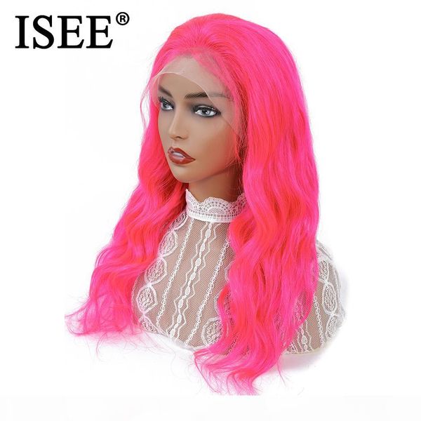 

isee hair peruvian pink wig with baby hair remy blue lace front human hair wigs 150% density 613 blonde body wave lace front wig, Black