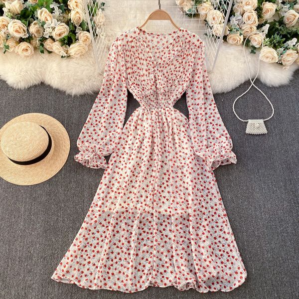 

2021 new female singiny dressed in bohemian floral sweet puff neck elastic ruched dresses fancy printing dress mpyk, Black;gray