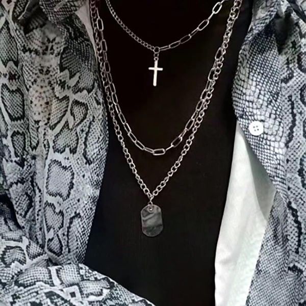 

2020 fashion multilayer hip hop long chain necklace for women men jewelry gifts key cross pendant necklace accessories, Silver