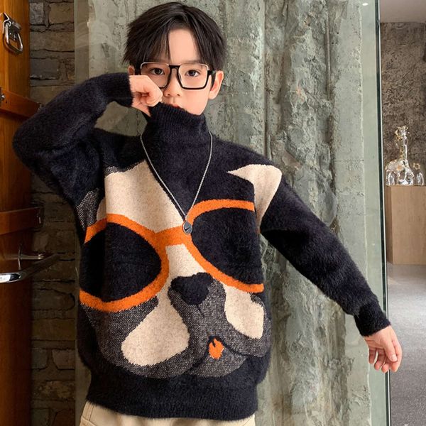 

pullover boys' sweater 2020 new cuhk autumn and winter mink veet korean fashion children's foreign sle plush thickening, Blue